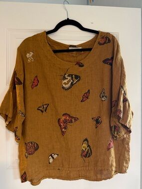 Viola Borghi Linen Top M Brown Butterfly Italy Size Small